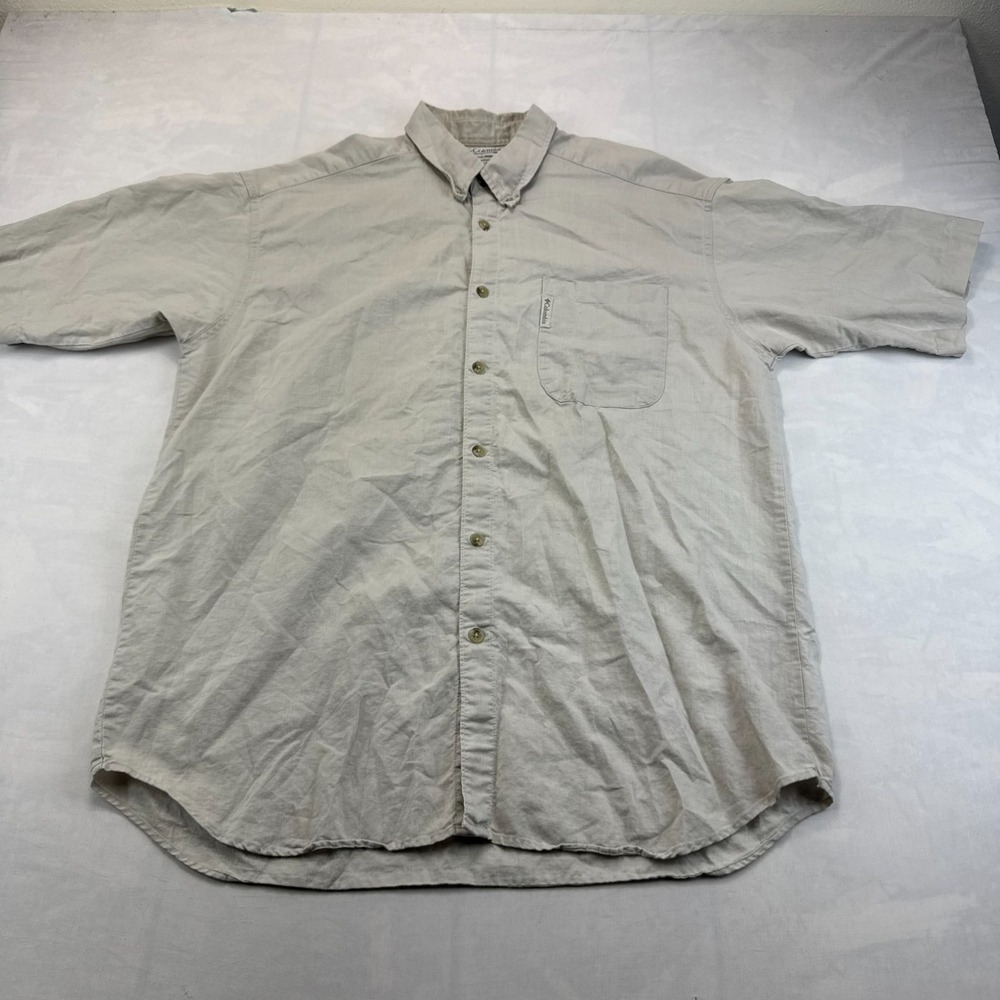 Columbia Shirt Mens XL Gray Ramie Blend Casual Short Sleeve Collared Button Down